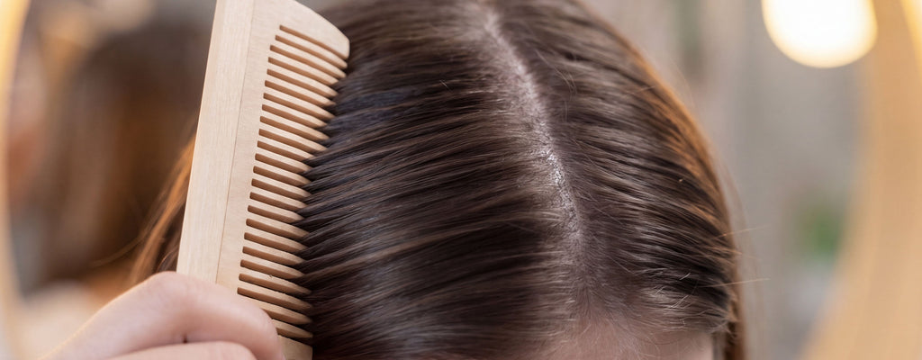 Close-up of woman combing her hair