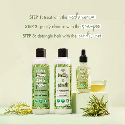 Tea Tree Oil, Peppermint + Vetiver Shampoo + Conditioner + Scalp serum + Scalp Massager Combo