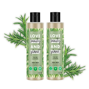 Natural Tea Tree Oil and Vetiver Sulfate Free Body Wash (200ml + 200ml) (Pack of 2)