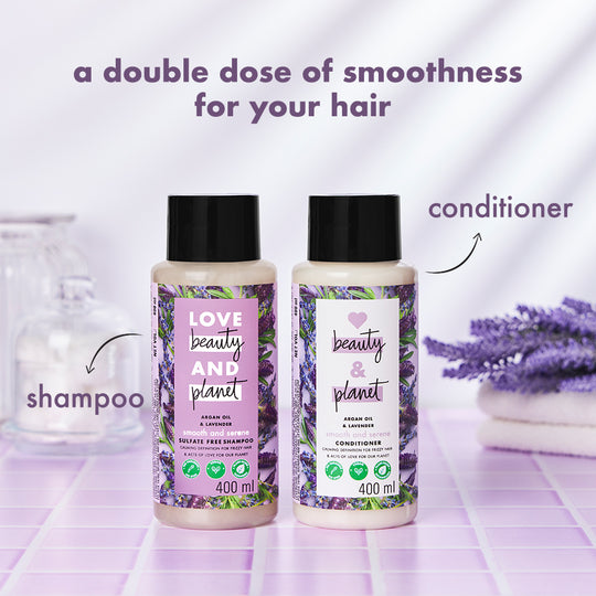 Natural Argan Oil and Lavender Anti-Frizz, Smoothening Shampoo & Conditioner Combo - ( 400ml + 400ml )