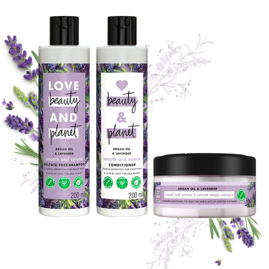 Natural Argan Oil & Lavender Anti-Frizz, Smoothening Combo - Shampoo, Conditioner & Mask Combo - ( 200ml+200ml+200ml )